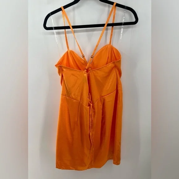 NWT Wild Fable bright orange satin mini dress corset bodice lace up back large - Picture 6 of 11